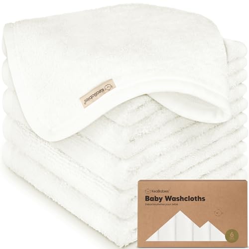 6-Pack Organic Baby Washcloths - Soft Viscose Derived from Bamboo Washcloth, Baby Wash Cloths, Baby Wash Cloth for Newborn, Kids, Bath Baby Towels, Face Towel, Face Cloths for Washing Face(White)