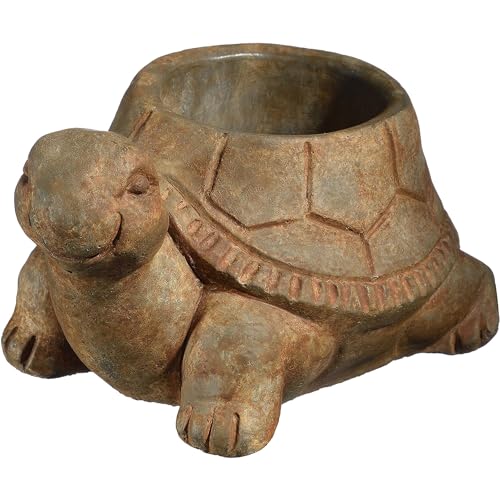 Classic Home and Garden Cement Buddies Indoor Outdoor Planter with Drainage Hole, Turtle, Rust, Small, 6in