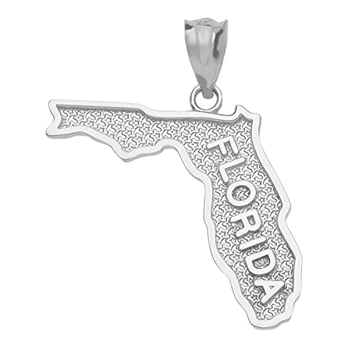 Claddagh Gold .925 Sterling Silver Dangling USA American State Map with Star Texture Charm Pendant - Florida