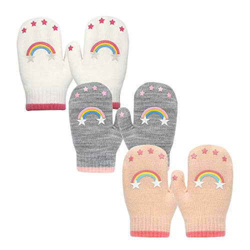 Evridwear Toddler Mittens Girl Boy Mittens 3 Pairs Knitted Stretch Gloves for Kids Toddler Winter Warm