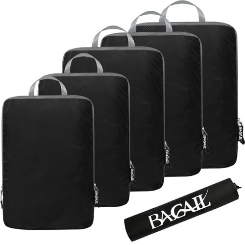 BAGAIL 4 Set/6 Set Ultralight Compression Packing Cubes Packing Organizer for Travel Accessories Luggage Suitcase Backpack(30D 6Set Black)