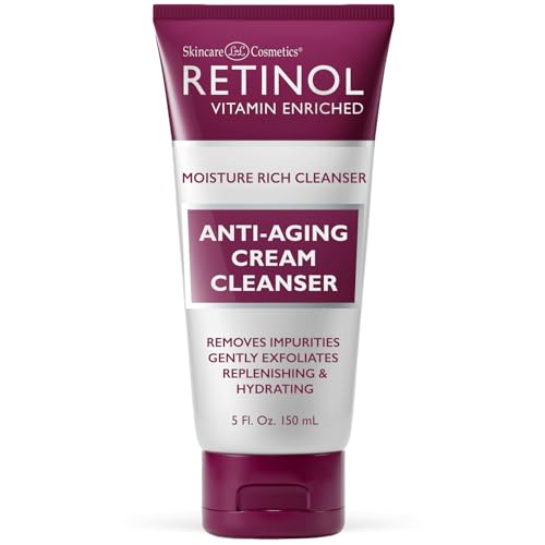 Retinol Anti-Aging Cream Cleanser – Daily Deep Cleansing Facial Wash Exfoliates to Improve Skin’s Texture & Moisturizes for Cleaner, Softer Face – Renewing Vitamin A Minimizes Fine Lines & Wrinkles