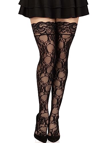 Leg Avenue Women's Hosiery Thigh Highs, Black Lace, One Size