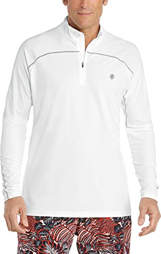 Coolibar UPF 50+ Men's Nocona Zip Rash Guard - Sun Protective (Medium- White)