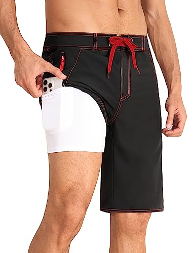 Nonwe Men's Beachwear with Compression Liner Quick Drying Summer Solid Swimming Shorts with Drawstring Black 36