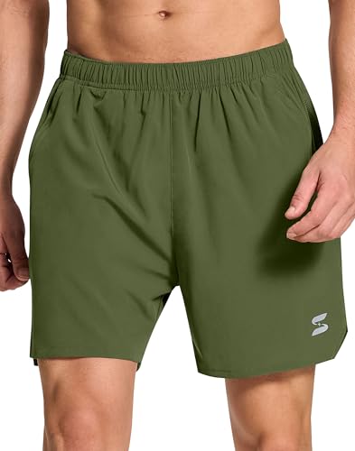 SERAMY Mens Running Shorts 5 Inch Quick Dry Lightweight Gym Workout Athletic Training Shorts for Men with Zipper Pockets No Liner Green L