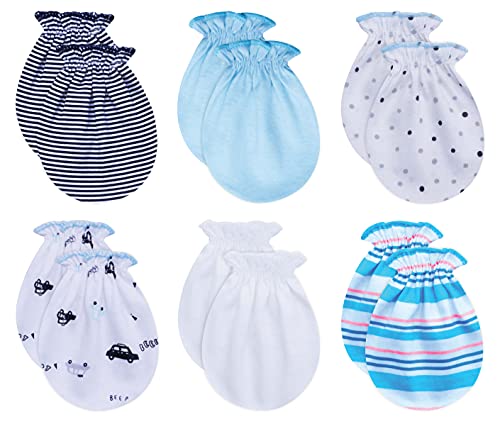 RATIVE Newborn Baby Cotton Gloves Sleep Sleeping No Scratch Mittens Mitts Set for 0-3 0-6 Months Boys Girls (6-pairs/apr 21)