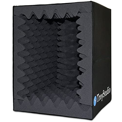 Troystudio Portable Vocal Booth, Large Foldable Microphone Isolation Shield, Music Recording Studio Sound Echo Absorbing Box, Desk & Stand Use Reflection Filter with Thickened Dense Acoustic Foam