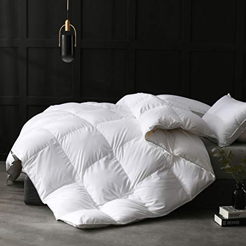APSMILE King Size Heavyweight Goose Feathers Down Comforter for Winter Weather/Sleeper - Ultra-Soft 750 Fill-Power Hotel Collection Comforter, 65Oz Fluffy Thicker Duvet Insert(106x90, Solid White)