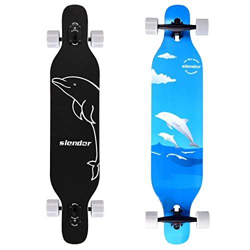 Slendor Longboard Skateboard 42 inch Drop Through Deck Complete Maple Cruiser Freestyle, Camber Concave (Sea Wave)