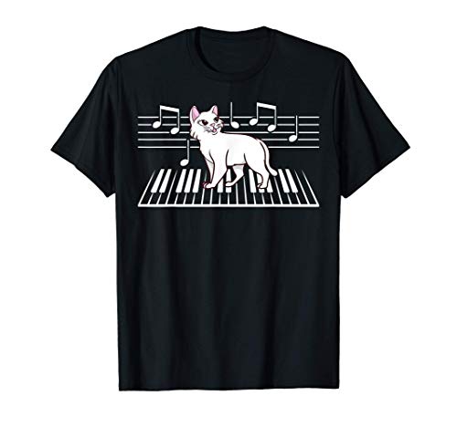 Notes Piano Organ Keys Notepad Kitten Claws Breed Meow Cat T-Shirt