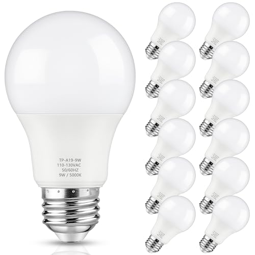 Maylaywood A19 LED Light Bulbs, 60 Watt Equivalent LED Bulb, Daylight White 5000K, 850 Lumens, E26 Standard Base, Non-Dimmable, 9W Bright White LED Bulbs for Bedroom Living Room Home Office, 12-Pack