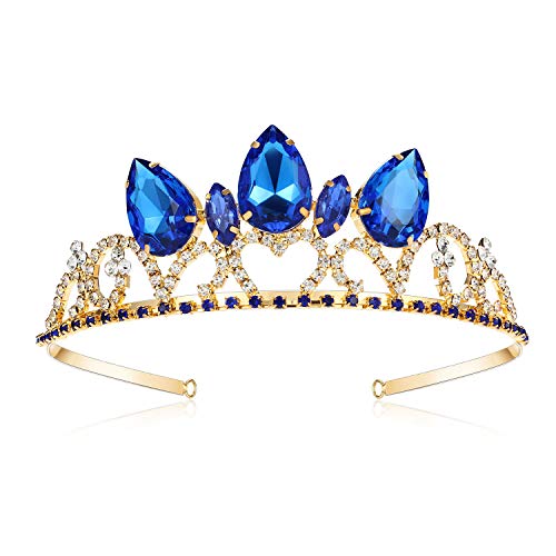Audrey Crown Descendants 3 Costume Tiara Birthday Party Gifts Teardrop Sapphire Headdress Jewelry For Women Girls