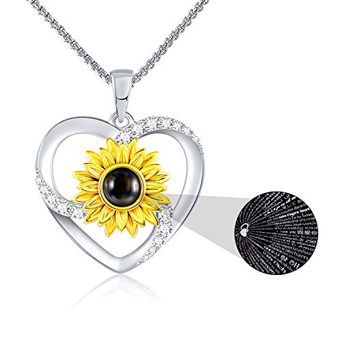 SNZM Necklaces for Women- Christmas Gifts, S925 Sterling Silver Sunflower Pendant Love Heart Necklace Jewelry Gifts with 5A Cubic Zirconia Dainty Jewelry Birthday Christmas Day Gifts for Daughter/Wife/Mum/Daughter