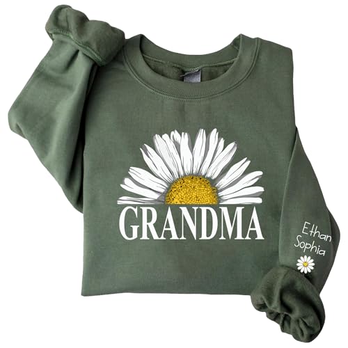 Personalized Grandma Sweatshirt Daisy, Custom Grandma Shirt With Kids name on Sleeve, Christmas Grandma Shirt Gifts for Women, Mothers Day Grandma Gifts for Women, Custom Grandma Hoddies