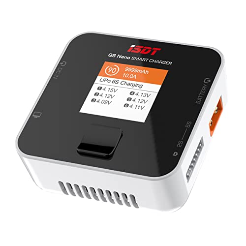 ISDT Q6 Nano Lipo Battery Charger/Discharger, Balance Charger Discharger 8A 200W DC 2-6S LCD Display Digital Smart Battery Balance Charger Li-Po Li-Hv Li-Ion Li-Fe NiMH Ni-Cd Pb