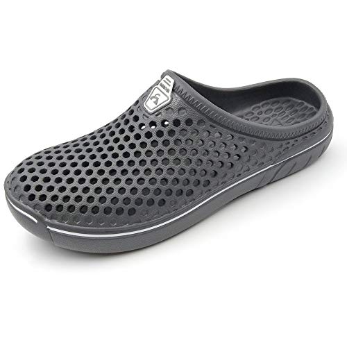 Amoji Garden Clogs Garden Shoes Shower Slippers Sandals Yard Gardening Beach Water Plastic Rubber Comfortable House Indoor Summer Adult Female Male AM161 Grey Size 13 Women/11 Men