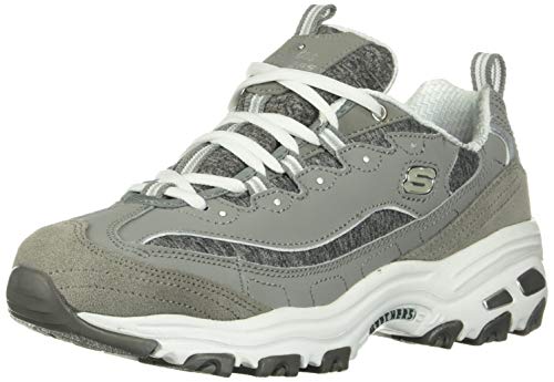 Skechers womens D'LITES ME TIME Memory Foam Lace-up Sneaker,Grey/White,8 M US