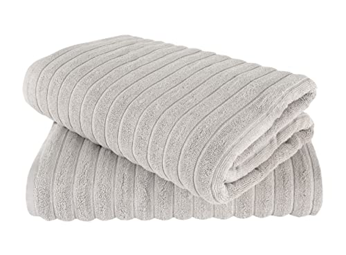 Classic Turkish Towels - Extra Large Premium Cotton Bath Sheet Set - Thick and Absorbent, Ribbed 2-Piece Luxury Bathroom Towels, 40x65 inches, 100% Turkish Cotton (Platinum)