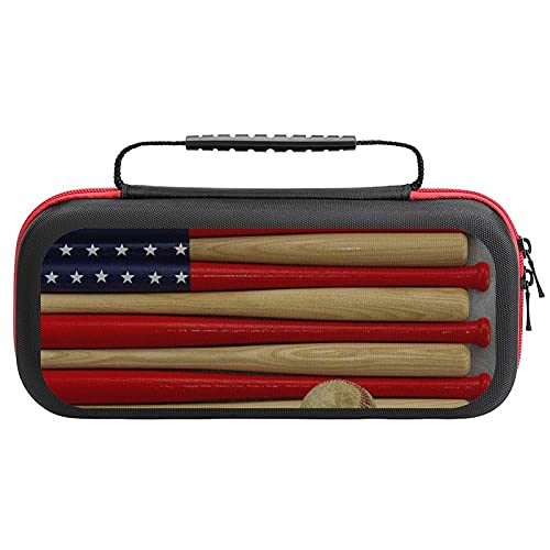Baseball Bat American Flag Travel Carrying Case Tote Bag For Nintendo Switch Accessories Holds 20 Game Card Bag