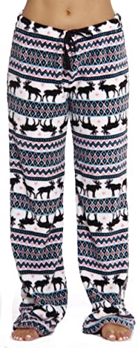 6339-10169-M Just Love Women's Plush Pajama Pants - Petite to Plus Size Pajamas,White - Moose Fairisle,Medium