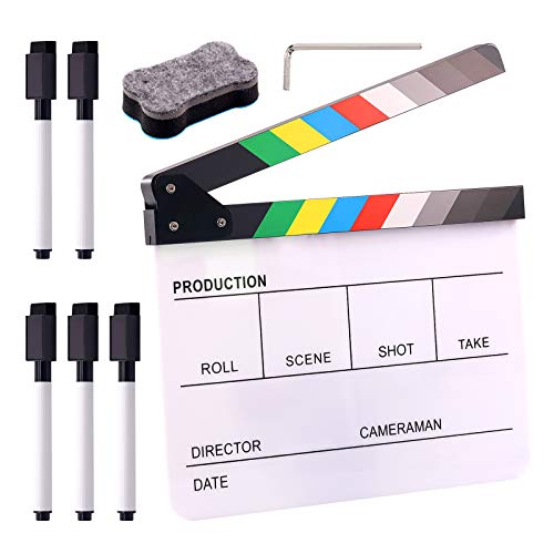 Swpeet 8Pcs 10'x12' Acrylic Film Movie Directors Clapboard Kit, Magnetic Blackboard Eraser, M3 Hex Wrench and 5Pcs Custom Pens Dry Erase Director Clapper Coating Board Slate for Director or Film Fans