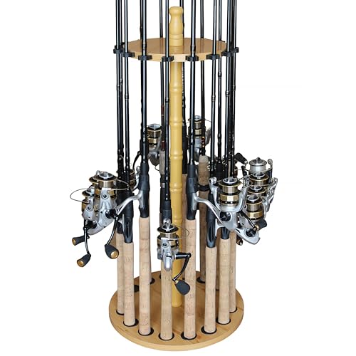 Rush Creek Creations Fishing Rod Holders for Garage, Fishing Pole Rack, Floor Stand Holds up to 16 Rods, Fishing Gear Equipment Storage Organizer, Fishing Gifts for Men