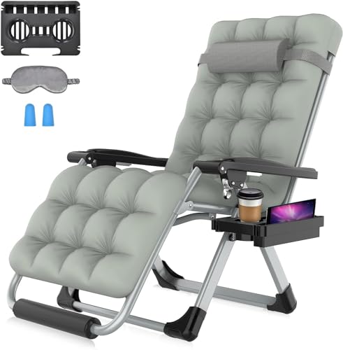 Suteck Zero Gravity Chair, 26In L Reclining Lounge Chair w/Removable Cushion & Headrest, Upgraded Aluminum Alloy Lock, Cup Holder and Footrest Patio Reclining Chair for Indoor Outdoor, 500lbs,Gray