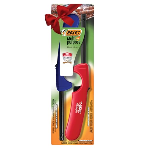 BIC Multi Purpose Lighter with Long Metal Wand, Classic Collection, Great Lighter for Candles, Grills and Fireplaces, 2 Count Pack of Lighters, Great Stocking Stuffers