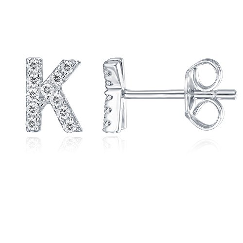 PAVOI 925 Sterling Silver CZ Simulated Diamond Stud Earrings Fashion Alphabet Letter Initial Earrings - K