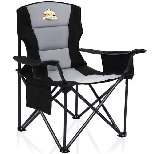 Colegence Oversized Camping Outdoor Heavy Duty Chair Support 450 LBS Carry Bag Included, Heavy People Padded Folding Camp Chairs with Lumbar Support, Cooler Bag, Mesh Cup Holder, Pocket for Lawn,Sport