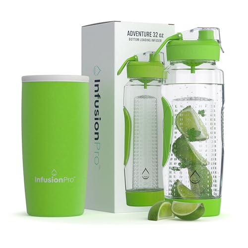 Infusion Pro 32 oz Fruit Infuser Water Bottle with Insulated Sleeve & 50 Recipe Fruit Infusion Water eBook : Bottom Loading, Large Water Infuser for More Flavor : Unique Gift Idea for Women