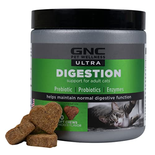 GNC Pets ULTRA Digestion Soft Chews, Cats, Chicken Flavor. 60-ct in an 8-oz Canister | Cat Supplement Chewables for Digestive Health & Gut Health in Chicken Flavor