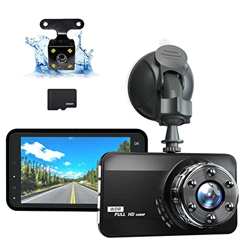 Ajvvf Dash Cam Front and Rear,Dashcam for Cars Front Full HD 1080P ，170°Wide Angle Dashboard Cameras with Night Vision WDR G-Sensor Parking Monitor Loop Recording Motion Detection with 32GB Car