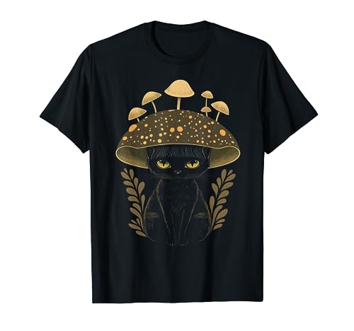 Cute Cottagecore Aesthetic Cat Mushroom Women Kids T-Shirt