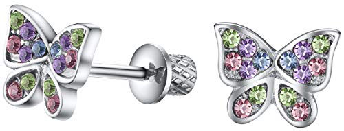 Surgical Steel Hypoallergenic Stud Earrings Multicolored Butterfly Earrings for Girls with Secure Safety Screwback