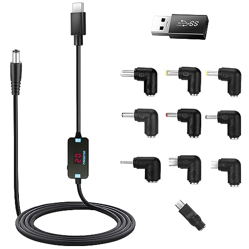 FARSENSE USB C to DC Adapter,Barrel PD Trigger Cable(3.3ft) with 10 Connecor Tips,USB to DC Power Cable can Switch Voltage by Pressing The Key,Support LED Display Voltage