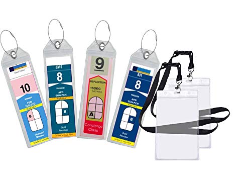 Cruise Luggage Tag Holder Zip Seal & Steel Loops for Royal Caribbean & Celebrity Cruise | ID Badge | Waterproof, Clear Cruise Luggage Tags | Royal Caribbean Cruise Travel Accessories (4PK+ 2 ID)