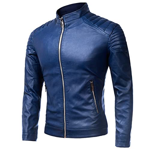 IEPOFG Men's Fall And Winter Faux Leather Motorcycle Bomber Jacket Turn-Down Collar Long Sleeve Full Zip Cool Cargo Coat