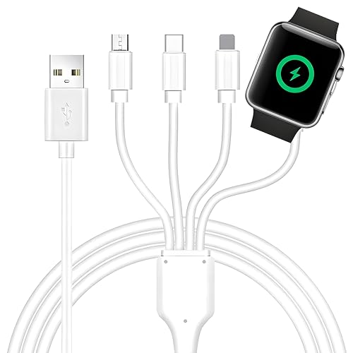 4 in 1 Watch & Phone Charger Cable, Multi USB Charging Cable - Type C Cable, Fast Magnetic Charging Cord Compatible with Apple Watch, iPhone, Galaxy and Pixel Smartphones, Android, Pods & More / 3.3ft