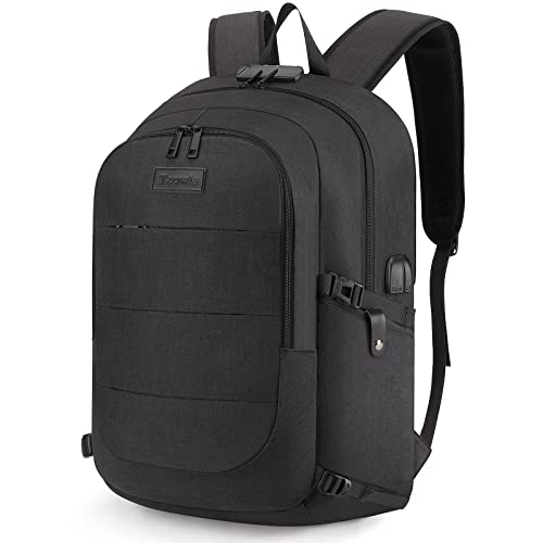 Tzowla Anti-Theft Water Resistant 17.3 Inch Laptop Backpack with USB Charging Port and Lock, Black