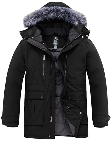 wantdo Men's Big and Tall Winter Coat Causal Parka Jacket with Removable Hood Black 5XB