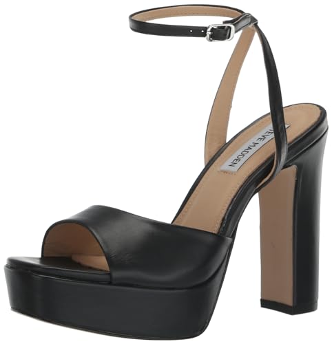 Steve Madden Women's Assured Heeled Sandal, Black Leather, 8