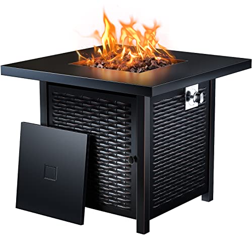 Ciays Propane Fire Pits 32 Inch Outdoor Gas Fire Pit, 50,000 BTU Steel Fire Table with Lid and Lava Rock, Add Warmth and Ambience to Gatherings and Parties On Patio Deck Garden Backyard, Black