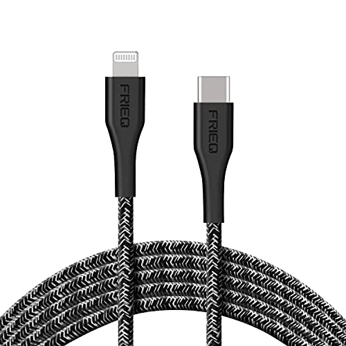 FRiEQ 6ft Nylon Braided USB-C to Lightning Cable, MFi Certified for iPhone Chargers, iPhone 13 Pro/13/12 Pro Max/X/XS/XR/8 Plus, Supports Power Delivery (Black)