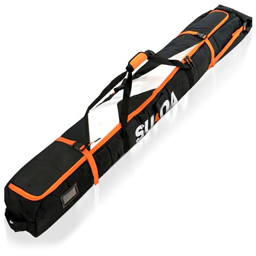 Premium Padded Ski Bag for Air Travel - Single Ski Carry Bags for Cross Country, Downhill, Ski Clothes, Snow Gear, Poles and Accessories for Ski Carrier Travel Luggage Bag - For Men and Women