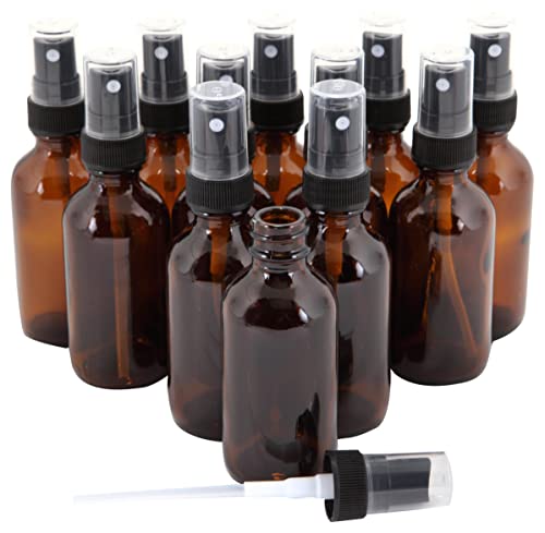 Vivaplex 12, Amber, 1 oz Glass Bottles, with Black Fine Mist Sprayers
