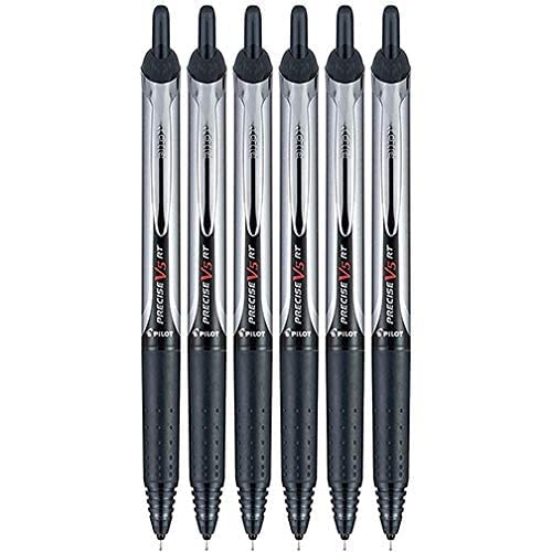 Pilot Precise V5 RT Retractable Liquid Ink Rollerball Pens, Extra Fine Point, 0.5mm, Black Ink, 6 Count