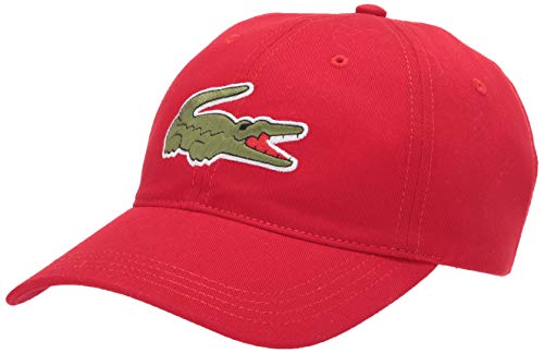 Lacoste Men's Big Croc Twill Adjustable Leather Strap Hat, Red, ONE