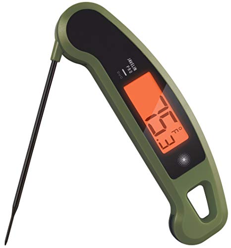 Lavatools PX1D Javelin PRO Duo Ultra Fast Professional Digital Instant Read Meat Thermometer for Grill and Cooking, 4.5' Probe, Auto-Rotating Backlit Display, Splash Resistant – Olive